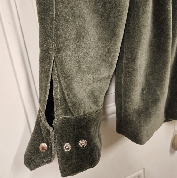 Anthro Aztec South Western Embroidered Tassel Olive Velvet Parka Jacket size M - Picture 8 of 16